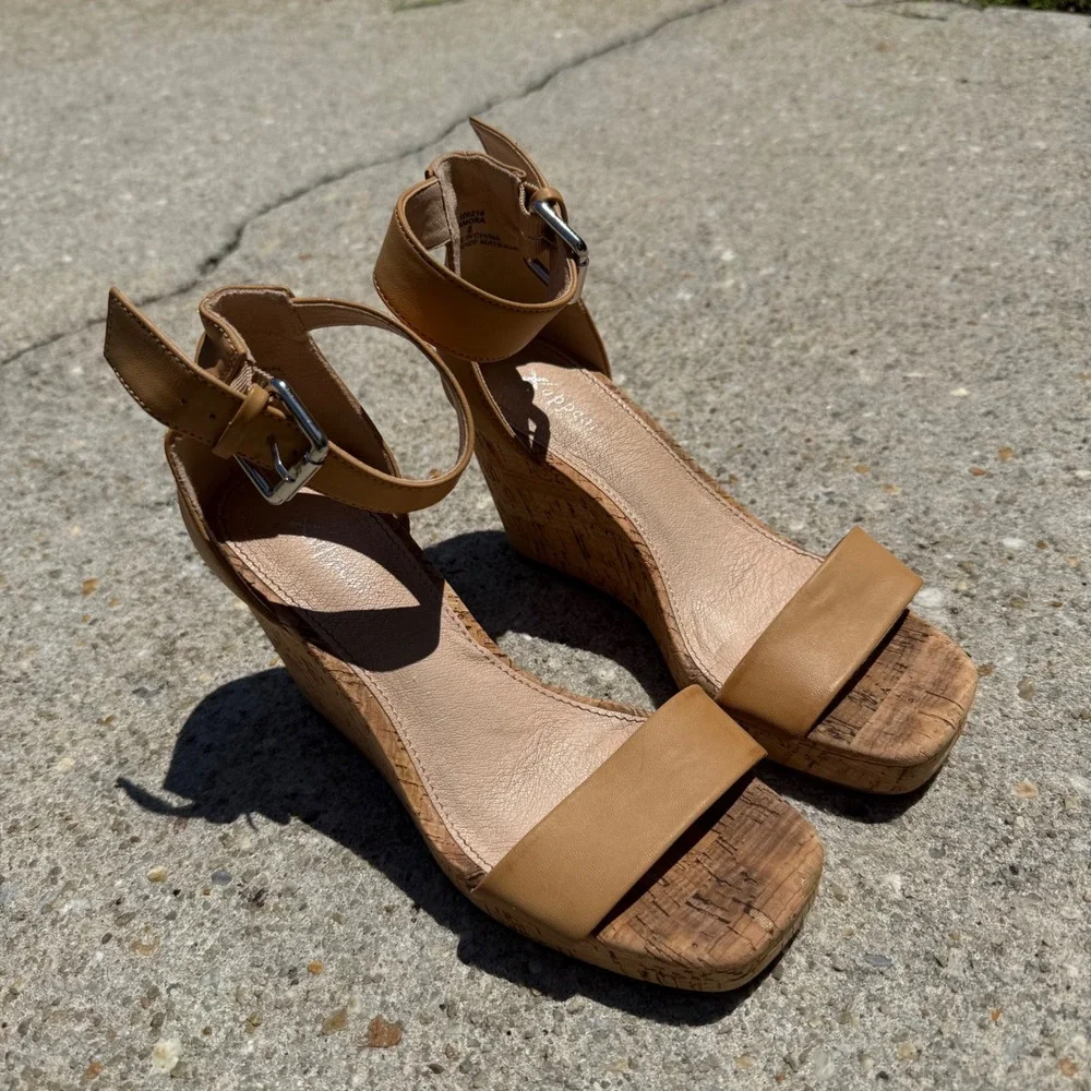Madden Girl Amora Girls Size 6 Tan Cork Wedge Sandals Ankle Strap Open Toe